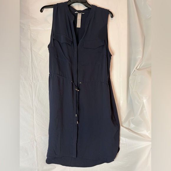 H&M Dresses & Skirts - Classic H & M Sleeveless Navy Drawstring Shirt Dress Sz 12